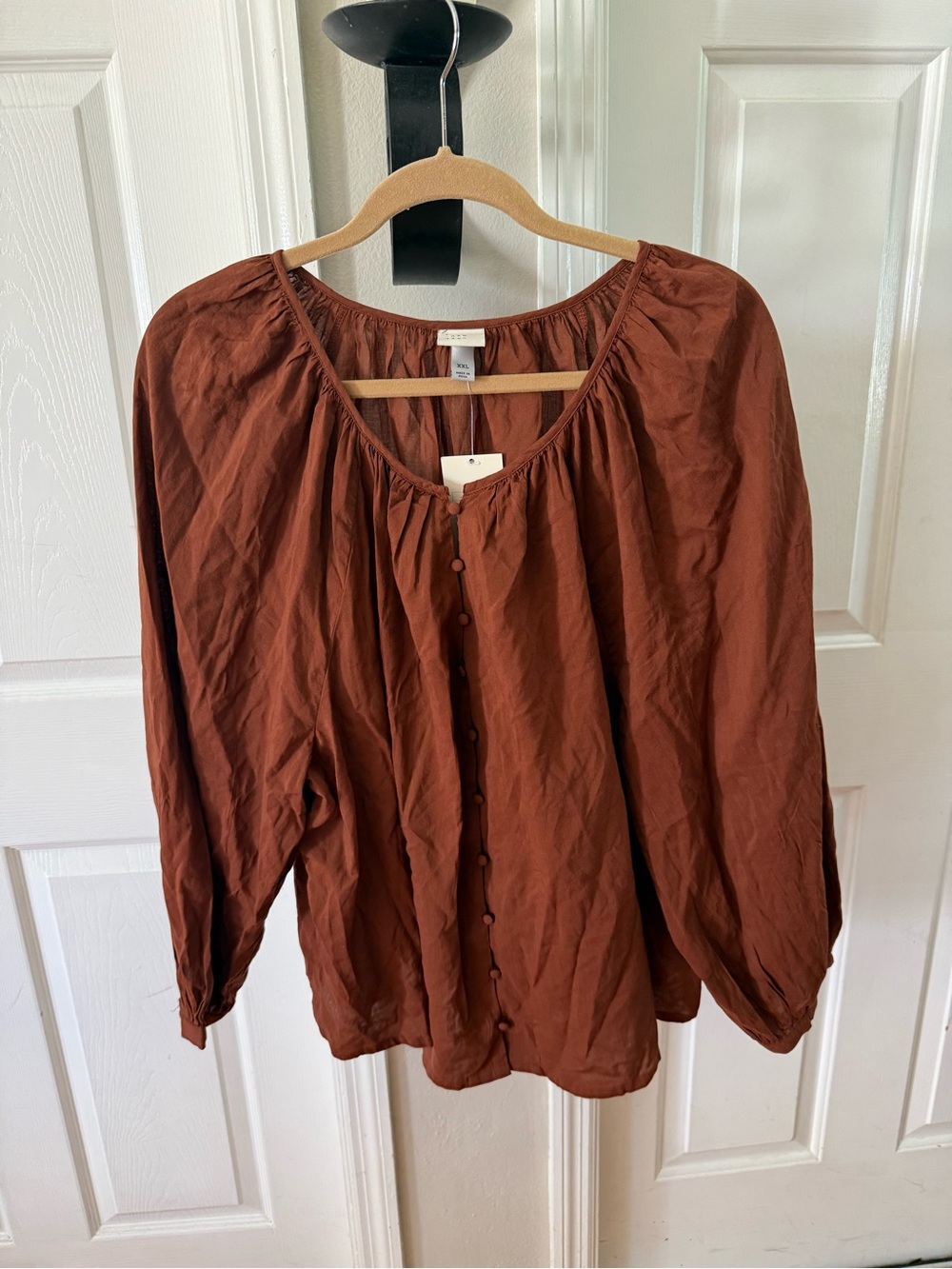 a new day Rust-Brown Button-Front Peasant Blouse - Picture 2 of 7